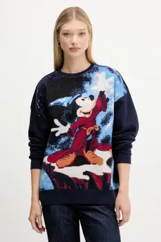 Desigual bluza FANTASY MICKEY culoarea bleumarin, cu imprimeu, 25WWSK15 imagine