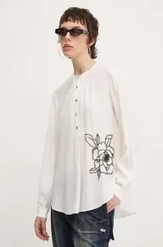 Desigual bluza NAGASAKI femei, culoarea bej, cu imprimeu, 24WWBW01 imagine