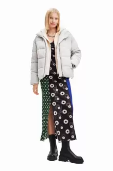 Desigual geaca 23WWEW56 WOMAN WOVEN PADDED SHORT OVERCO femei, culoarea bej, de tranzitie imagine