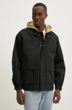 Desigual geaca DELAWARE barbati, culoarea negru, de tranzitie, oversize, 24WMEW16 imagine