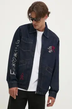 Desigual geaca jeans AARON barbati, culoarea albastru marin, de tranzitie, 24WMED01 imagine