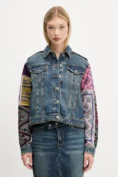 Desigual geaca jeans ETNIC culoarea albastru marin, de tranzitie, 25WWED14 imagine