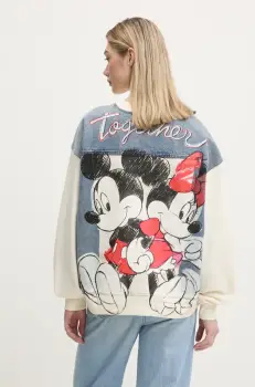 Desigual hanorac de bumbac MICKEY MOUSE femei, culoarea bej, cu imprimeu, 25SWSK39 imagine
