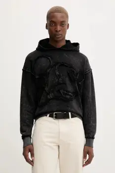 Desigual hanorac de bumbac ORLANDO culoarea negru, cu gluga, cu imprimeu, 25WMSK19 imagine