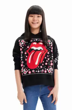 Desigual hanorac de bumbac pentru copii 23WGSK08 SWEAT LONG SLEEVE culoarea negru, cu gluga, cu imprimeu imagine