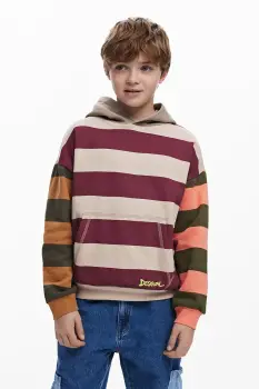 Desigual hanorac de bumbac pentru copii culoarea bej, cu gluga, modelator, 25WBSK05 imagine