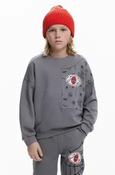 Desigual hanorac de bumbac pentru copii culoarea gri, cu imprimeu, 25SBSK03 imagine