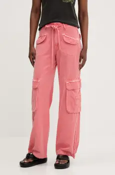 Desigual pantaloni ALEJANDRIA femei, culoarea roz, fason cargo, high waist, 25SWPW27 imagine