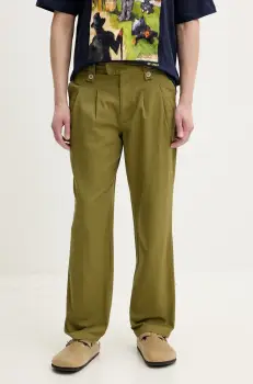 Desigual pantaloni de bumbac BANKER barbati, culoarea verde, cu fason chinos, 25SMPW01 imagine