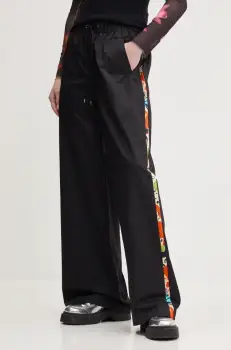 Desigual pantaloni de bumbac PAISLEY LACROIX femei, culoarea negru, drept, high waist, 25SWPW19 imagine