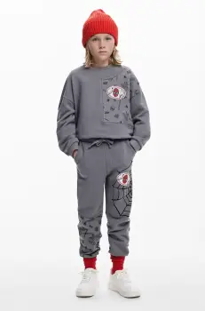 Desigual pantaloni de trening din bumbac culoarea gri, cu imprimeu, 25SBPK01 imagine