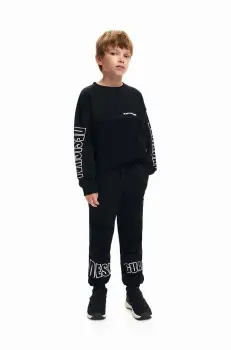 Desigual pantaloni de trening din bumbac pentru copii culoarea negru, cu imprimeu, 24WBPK03 imagine