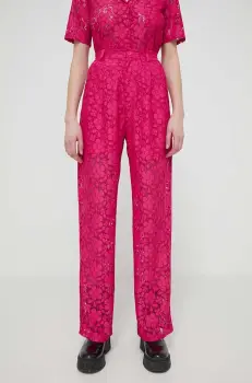 Desigual pantaloni DHARMA femei, culoarea roz, drept, high waist, 24SWPW22 imagine