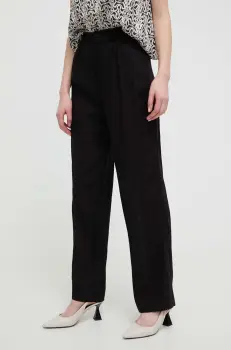 Desigual pantaloni din amestec de in ARMAND culoarea negru, drept, high waist, 24SWPW10 imagine