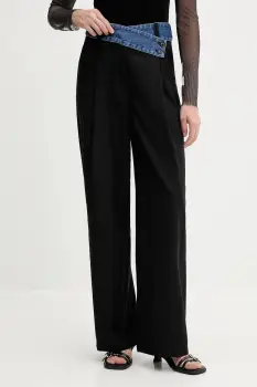 Desigual pantaloni din lana DENIMWAIST culoarea negru, 25WWPW03 imagine