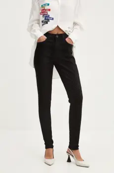 Desigual pantaloni ELBA femei, culoarea negru, mulata, high waist, 24WWPW35 imagine