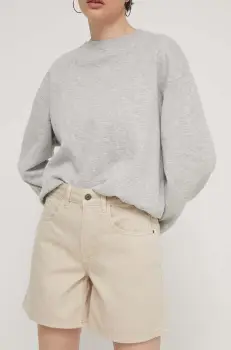 Desigual pantaloni scurti din bumbac SURY culoarea bej, neted, high waist, 24SWDD54 imagine