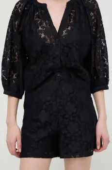 Desigual pantaloni scurti LACE femei, culoarea negru, neted, high waist, 24SWPW21 imagine