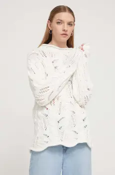 Desigual pulover de bumbac culoarea alb, cu turtleneck imagine