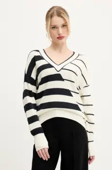 Desigual pulover de bumbac ESTOCOLMO femei, culoarea bej, light, 25SWJF02 imagine