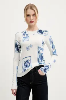 Desigual pulover din amestec de in TAMPERE femei, culoarea alb, light, 25SWJF32 imagine