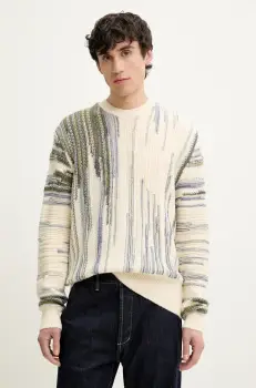 Desigual pulover din amestec de lana ICE barbati, culoarea bej, 25SMJF03 imagine