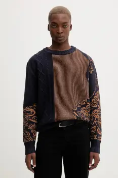 Desigual pulover HALF PAISLEY culoarea bleumarin, 25WMJF14 imagine