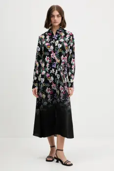 Desigual rochie CAMISERO ACRIL culoarea negru, midi, drept, 25WWVW11 imagine