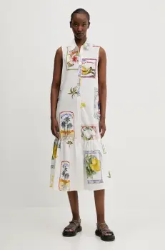 Desigual rochie din bumbac BARCELONA culoarea alb, midi, drept, 25SWVW42 imagine