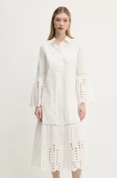 Desigual rochie din bumbac ORLEANS culoarea alb, midi, drept, 25SWVW06 imagine