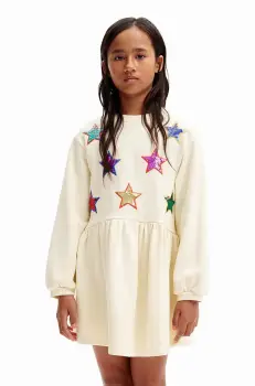 Desigual rochie din bumbac pentru copii culoarea alb, mini, evazati, 24WGVK18 imagine