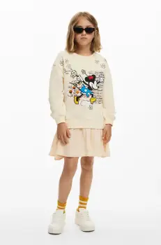 Desigual rochie din bumbac pentru copii culoarea bej, mini, drept, 25SGVK22 imagine