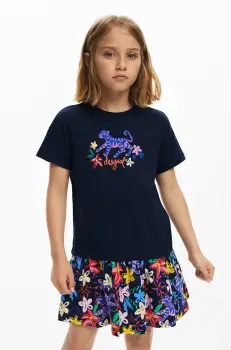 Desigual rochie din bumbac pentru copii culoarea bleumarin, mini, drept, 25SGVK04 imagine