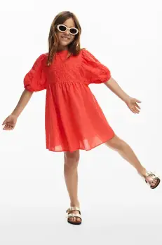 Desigual rochie din bumbac pentru copii culoarea portocaliu, mini, evazati, 25SGVW06 imagine