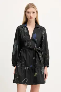 Desigual rochie din bumbac PISOS culoarea negru, mini, drept, 25WWVW06 imagine