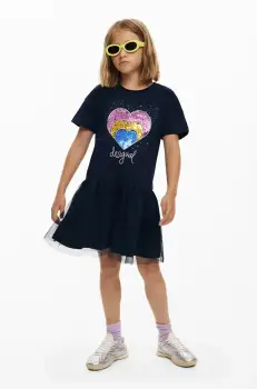 Desigual rochie fete culoarea albastru marin, mini, evazati, 25SGVK14 imagine