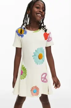 Desigual rochie fete culoarea bej, mini, evazati, 25SGVK20 imagine