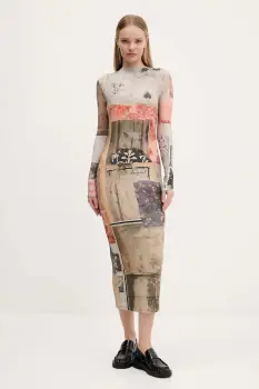 Desigual rochie LYRA culoarea bej, midi, drept, 25WWVK30 imagine