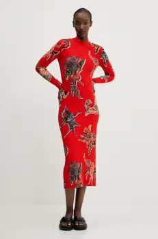 Desigual rochie MELTED PAISLEYS_LACROI culoarea rosu, midi, drept, 25SWVK31 imagine