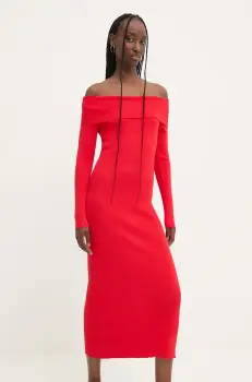 Desigual rochie MILWAUKEE culoarea rosu, midi, mulata, 24WWVF06 imagine