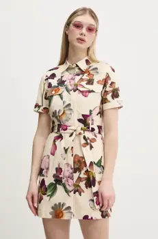 Desigual rochie MONICAWHITE culoarea bej, mini, drept, 25SWVW13 imagine