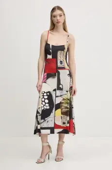 Desigual rochie NEWSPAPER COLL culoarea negru, maxi, evazati, 25SWVK40 imagine