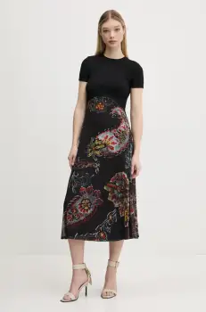 Desigual rochie PAISLEY MESH_LACROIX culoarea negru, midi, evazati, 25SWVK32 imagine