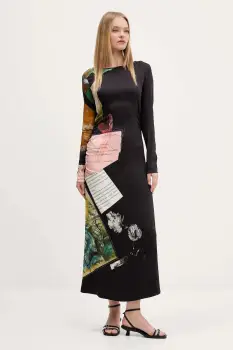 Desigual rochie PATCH FIONA culoarea negru, maxi, evazati, 25WWVW08 imagine