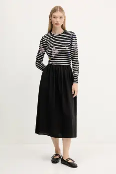 Desigual rochie RAYA HIBRIDA culoarea negru, midi, evazati, 25WWVW15 imagine