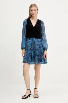 Desigual rochie si vesta CHALECO culoarea bleumarin, mini, evazata 25WWVW27 imagine