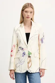 Desigual sacou ARTY culoarea bej, un singur rand de nasturi, cu imprimeu, 25WWEW21 imagine