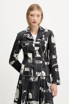 Desigual sacou NEWSPAPER BLAC culoarea negru, un singur rand de nasturi, cu imprimeu, 25WWEW20 imagine