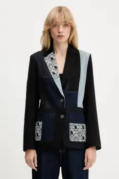 Desigual sacou TEXTURES culoarea negru, un singur rand de nasturi, cu model, 25WWEW51 imagine