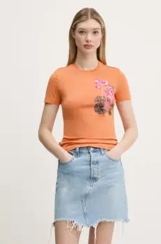 Desigual tricou BOTANICAL LA femei, culoarea portocaliu, 25SWTK48 imagine